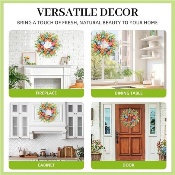 Summer Front Door Cosmos Flower Wreath, 20 Inch Spring Wreath Farmhouse Decor - Picture 6 of 7